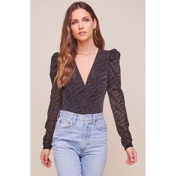 ASTR The Label Bodysuit Black Metallic Wild Night Animal Print NWT Size XS - Picture 2 of 10